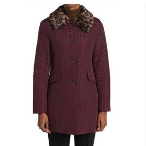 Kate Spade Mulberry New York Plum Quilted Faux Fur Coat